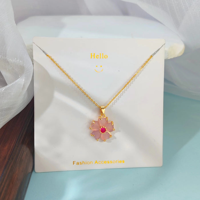 Wholesale New five petal flower necklace, light luxury, niche, high-end, versatile, temperament, collarbone chain, zircon pendant