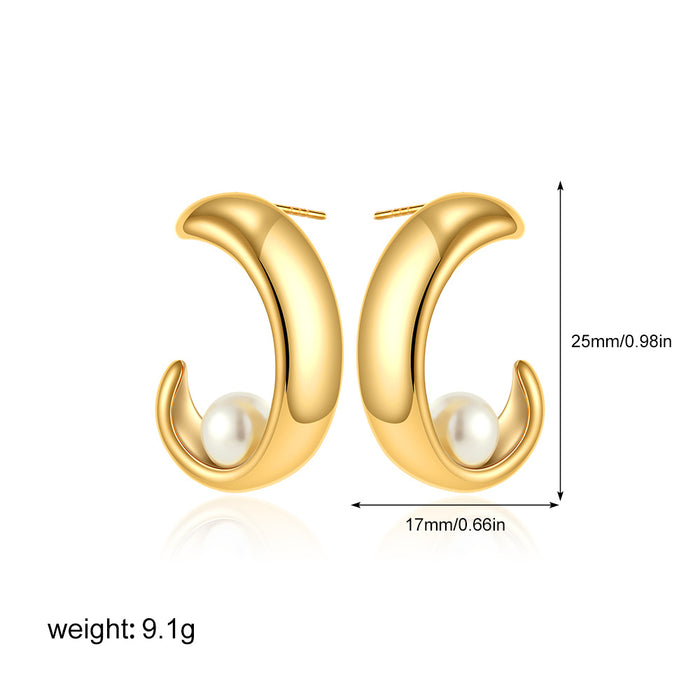 Wholesale Pearl Circle Stainless Steel Gold Plated Earrings