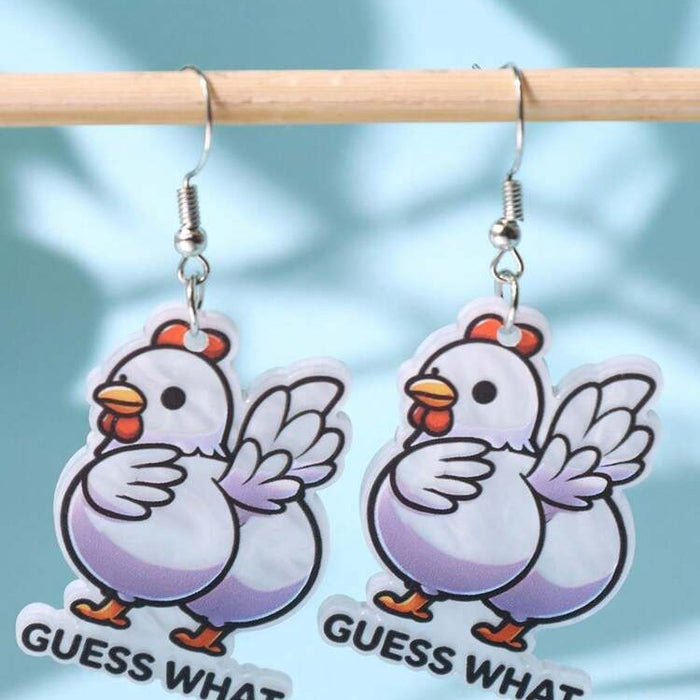 Wholesale Acrylic Chicken Shaped Pendant Earrings Fashion Accessory Casual Fun