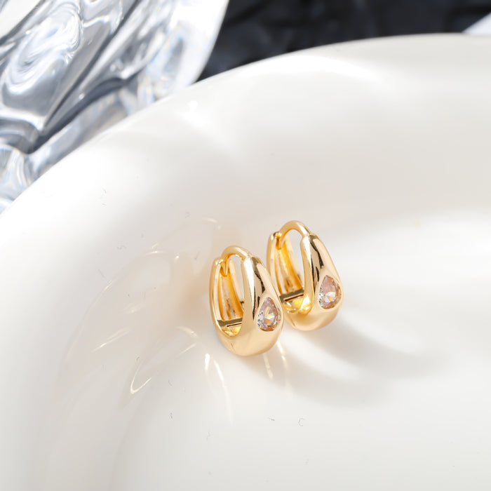 Wholesale Silver Needle Large Aperture Earrings Horse Eye Zirconia Heavy Industry Zirconia Inlaid Women's Arc shaped Earrings Jewelry