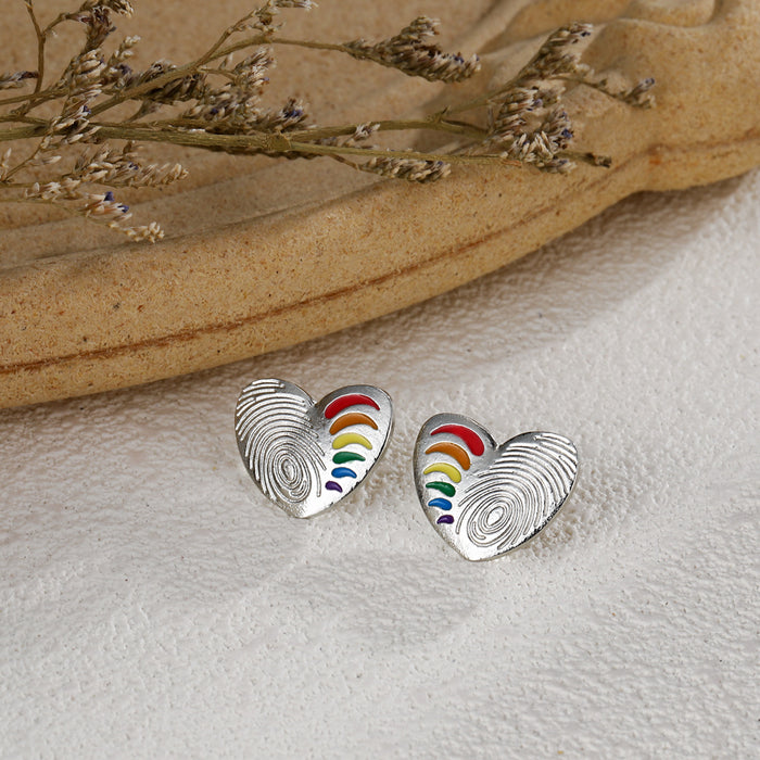 Wholesale Heart Shape Fingerprint Rainbow Alloy Earrings JDC-ES-KeR005