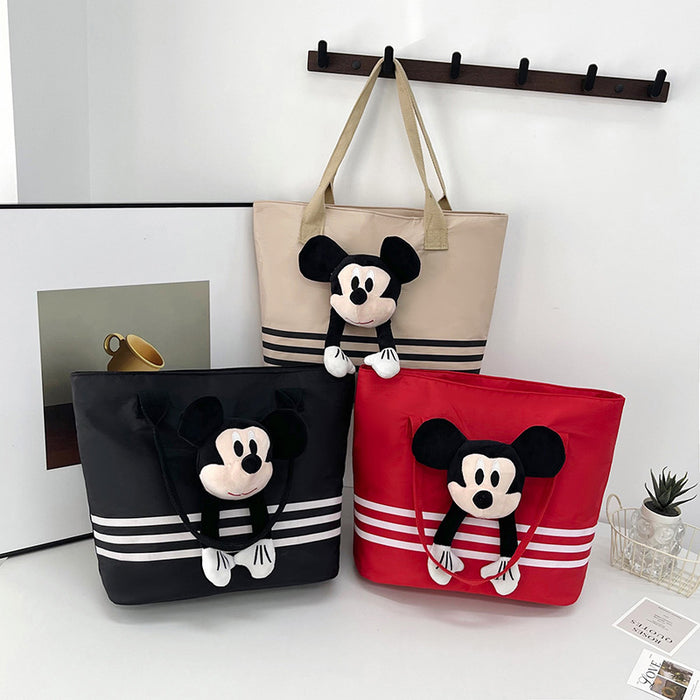 Wholesale Cute cartoon large capacity shoulder bag nylon striped doll tote bag for work, commuting, and leisure
