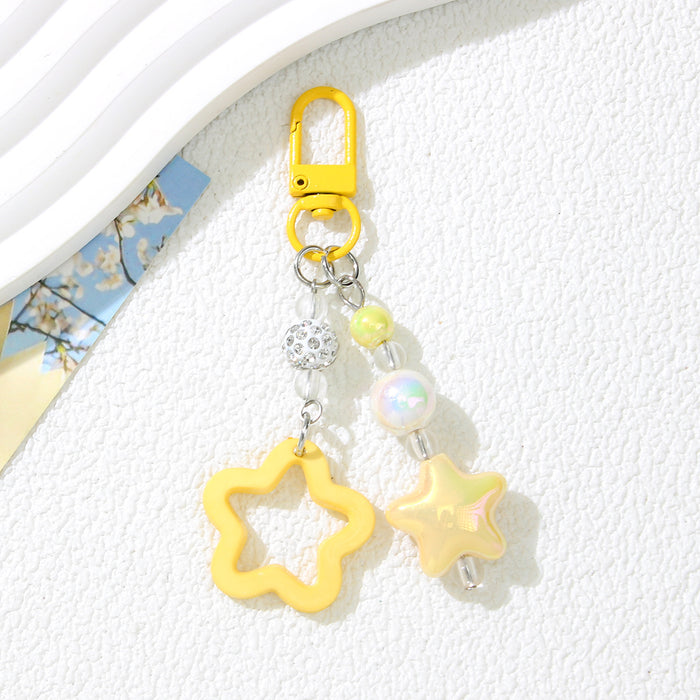 Wholesale Acrylic Star Keychain Black Handmade Beaded Bag Charm Fashion Accessory MOQ≥2