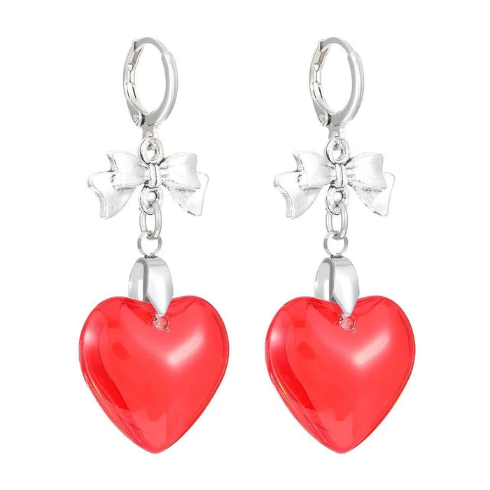 Wholesale Sweet Wind Peach Heart Glass Earrings Butterfly Knot Love Earrings Earrings Earstuds
