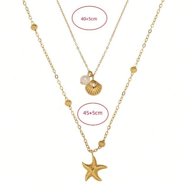 Wholesale Starfish Shell Pearl Pendant Necklace Clavicle Chain for Women