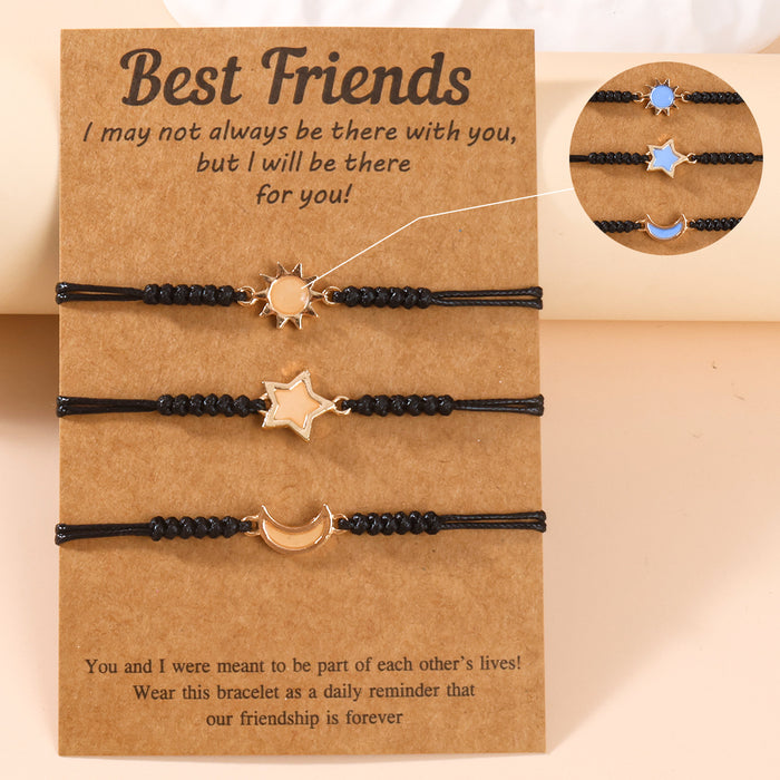 Wholesale Woven Hand Rope Sun Moon Bracelet Simple Star Couple Friendship Bracelet