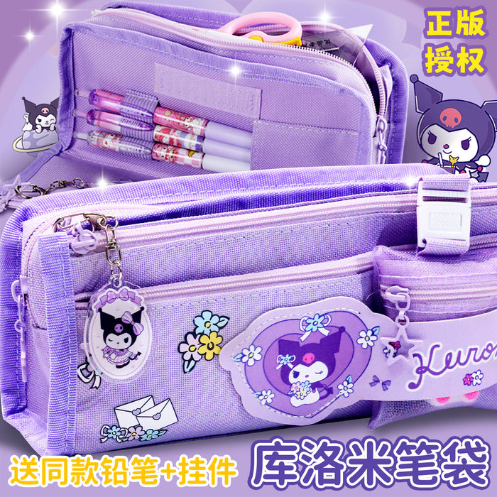 Wholesale Canvas Pencil Case for Girls Large Capacity Double Layer Casual School Gift