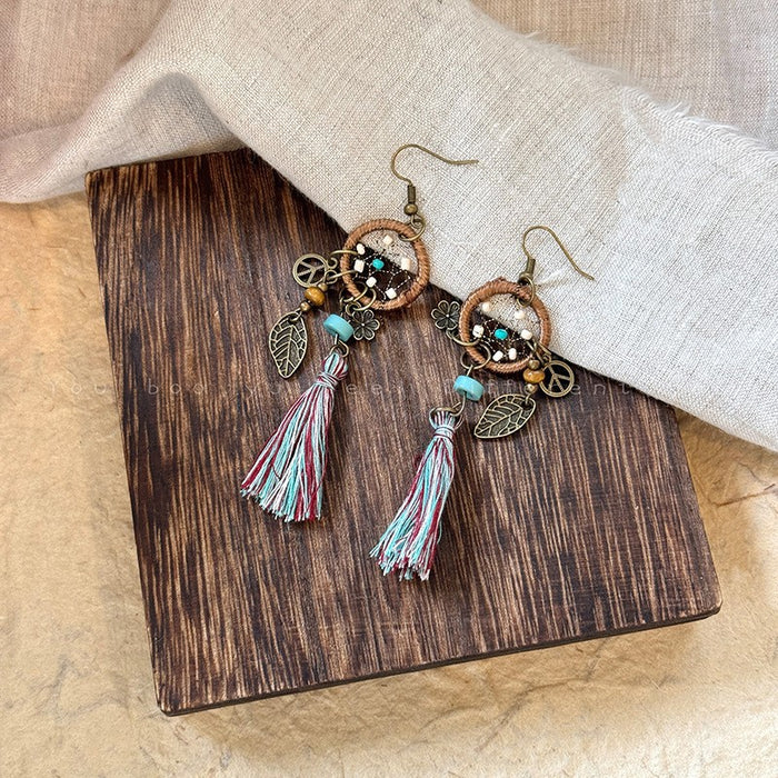 Wholesale Tassel Crystal Beaded Earrings Women's Retro  Ear Hook Ear Jewelry