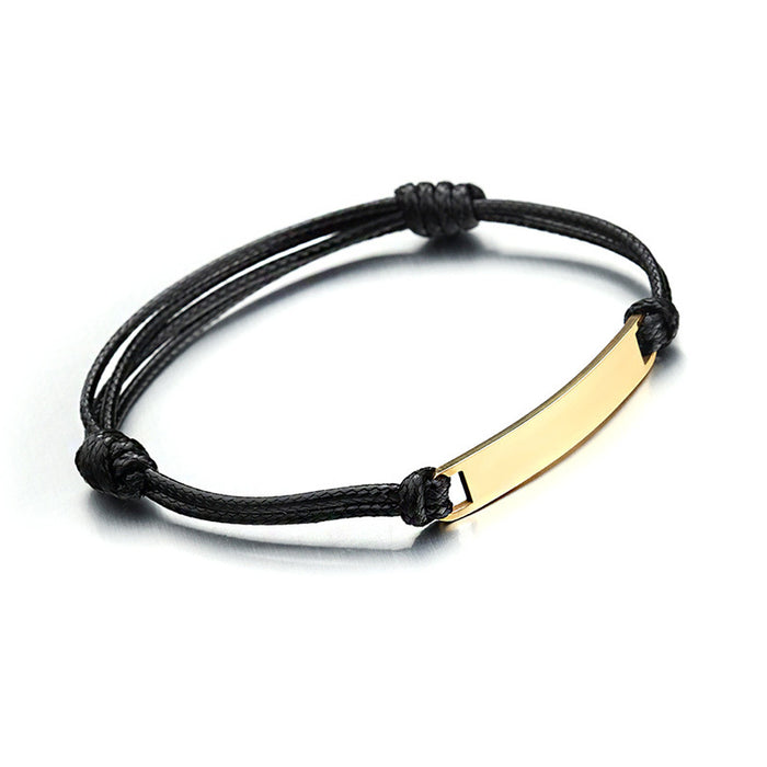 Wholesale Adjustable engraving mirror polished titanium steel disc leather rope woven bracelet stainless steel wax rope hand decoration engraving