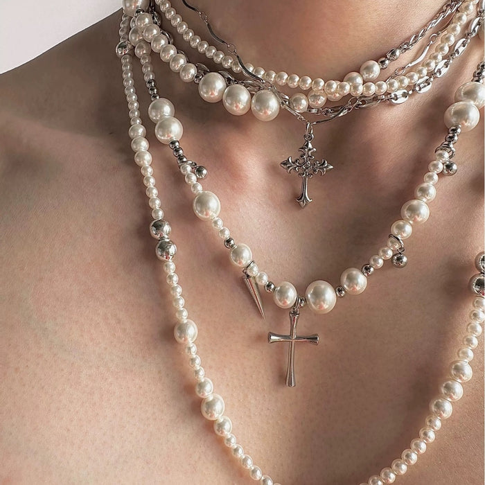 Wholesale Niche design pearl titanium steel long necklace collarbone chain