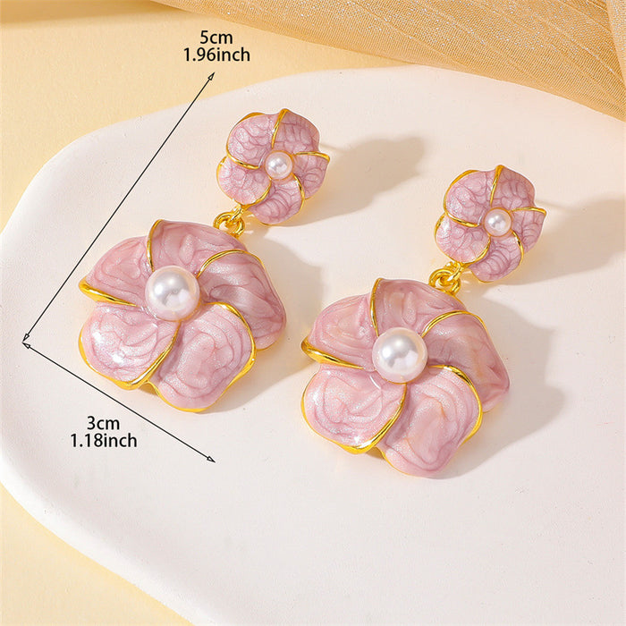 Wholesale Flower Earrings Pink Zinc Alloy Electroplated Fashion Accessory MOQ≥2