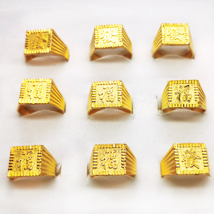 Wholesale 100pcs Imitation gold alloy gold-plated men' s ring open ring for fortune and luck