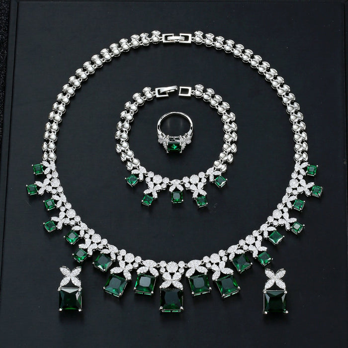 Wholesale Zircon Earrings Necklace Bracelet Ring Four-piece Dinner Wedding Party