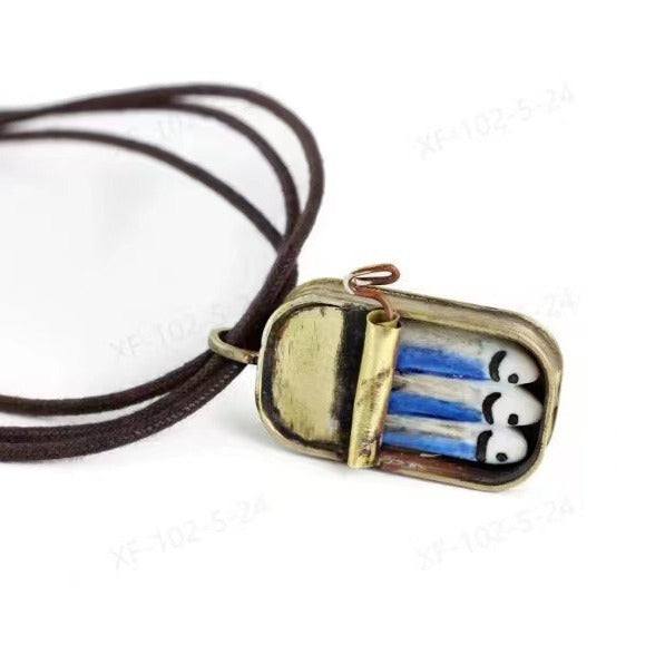 Wholesale Strange Sardine Canned Hanging Zinc Alloy Necklace Personality Wind Ring
