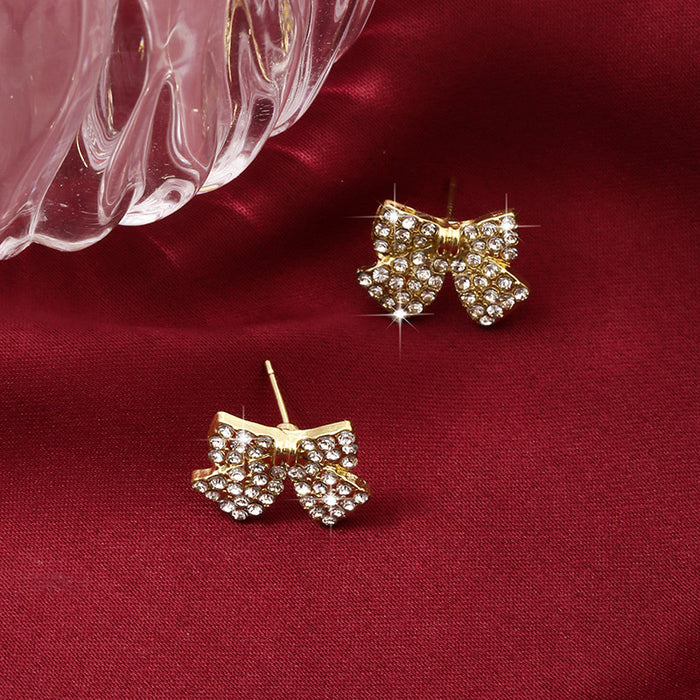 Wholesale New S925 Silver Needle French Bow Diamond Earrings