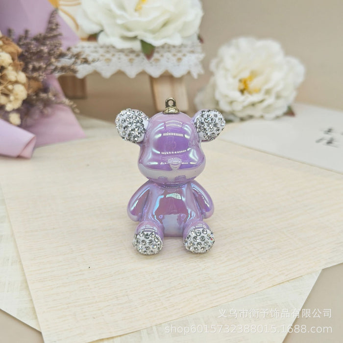 Wholesale Creative electroplating point drill sitting bear keychain pendant cute bag gift hanging cartoon three-dimensional decoration wholesale