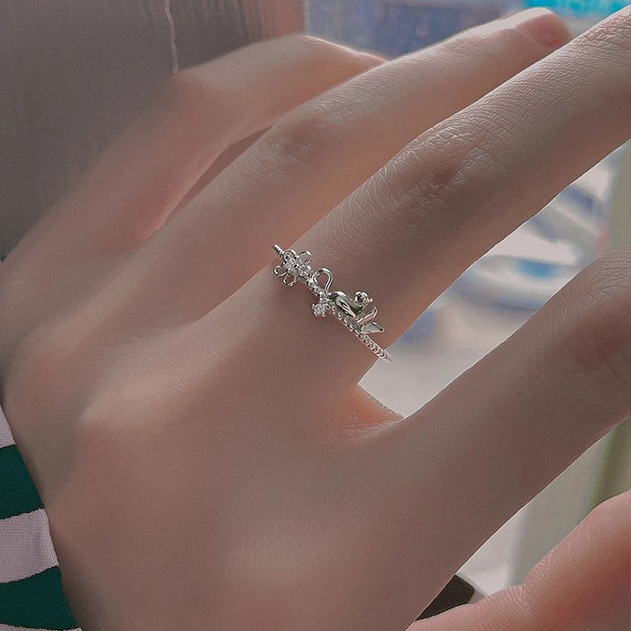 Wholesale Rising Sun Flower Cat Ring Niche Fashion Personalized Light Luxury French Advanced Flash Diamond Finger Ring Open Finger Ring