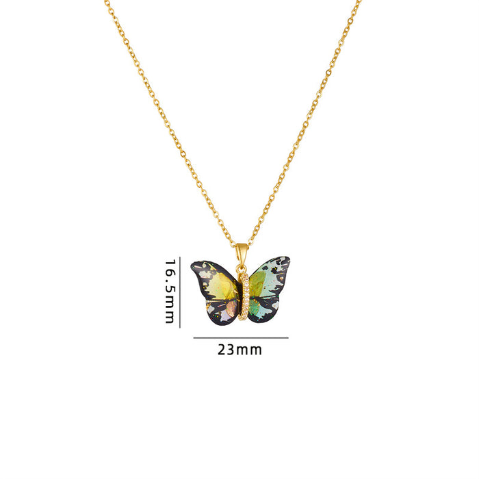 Wholesale Colorful Simulation Butterfly Pendant Titanium Steel Necklace JDC-NE-RongChu002