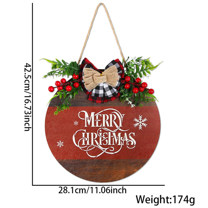 Wholesale Christmas wooden door hanging Christmas home decoration simulation grass bow welcome wooden sign