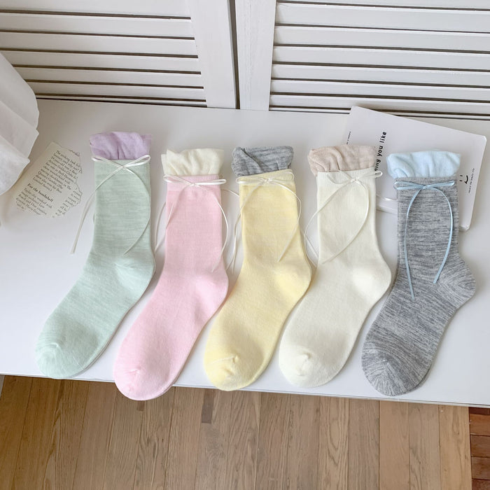 Wholesale Sweet ballet style bow socks with versatile design and stacking