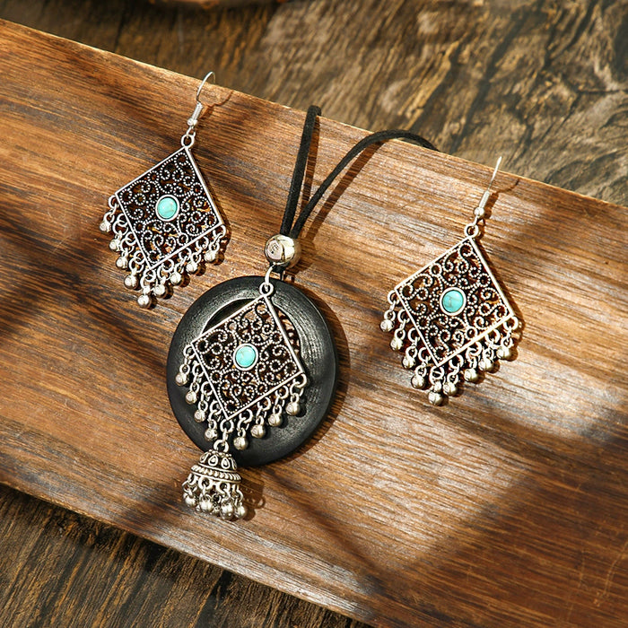 Wholesale Ethnic Geometric Antique Silver Alloy Earring Necklace Set - 4 Styles MOQ≥2