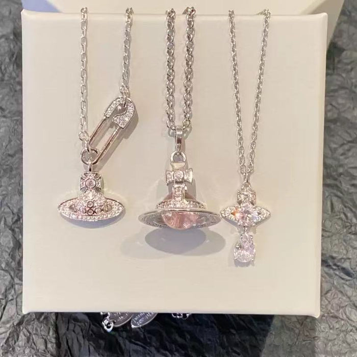 Wholesale pink bow mermaid tears three-dimensional planet necklace clavicle chain