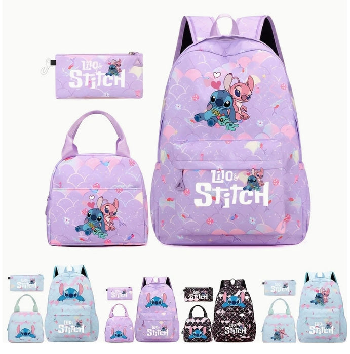 Wholesale Colorful cartoon pattern three-piece set casual large-capacity student backpack bags