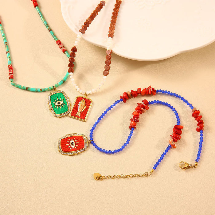 Wholesale New Fashionable Natural Stone Devil's Eye Necklace Handmade Crushed Stone Bead Necklace Wholesale