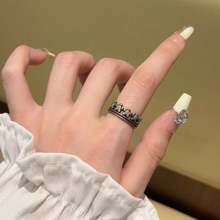 Wholesale Greek Flora Retro Distressed Blue Flower Oil Drop Ring