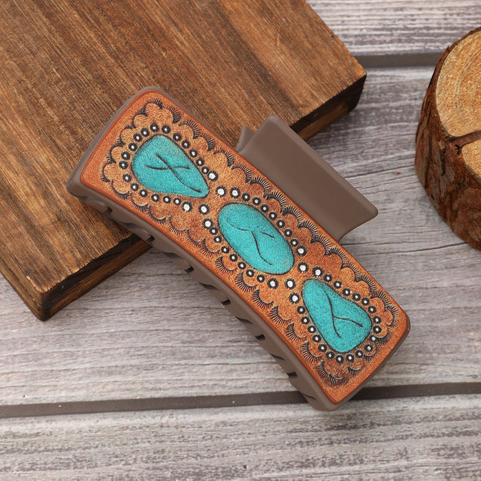 Wholesale Western Style Leather Hairpin Sunflower English Alphabet Clip Women Shark Clip