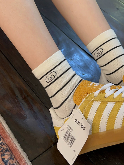 Wholesale White socks, mid length socks, pure cotton, cute mesh, breathable, stacked long socks