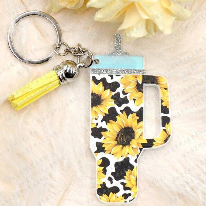 Wholesale Acrylic Cow Patterned Cup Keychain JDC-KC-XiaoYan010