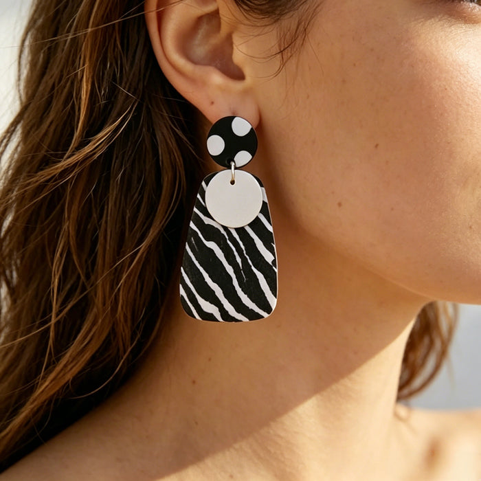 Wholesale Zebra Pattern PU Leather Long Drop Earrings Geometric