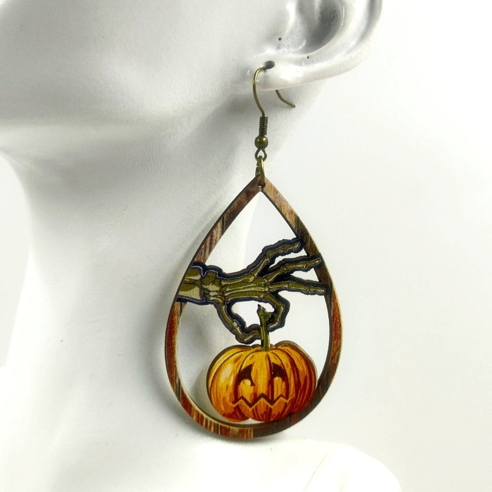 Wholesale Halloween Wooden Print Earrings JDC-ES-Yinxue001