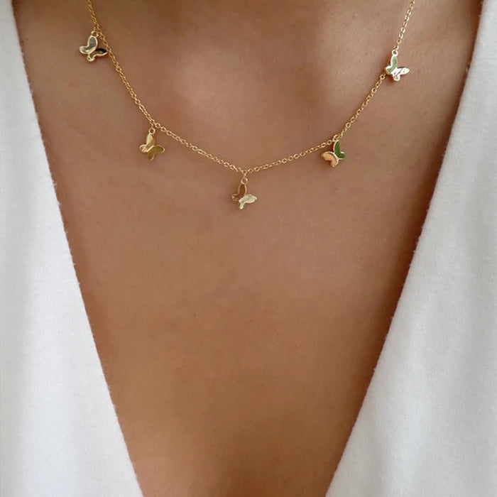 Wholesale Simple and fashionable versatile full diamond butterfly necklace collarbone chain