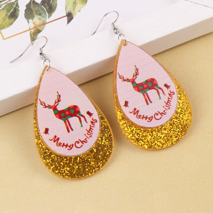 Wholesale Christmas glitter acrylic earrings Sika deer Christmas tree old man drop shaped earrings jewelry