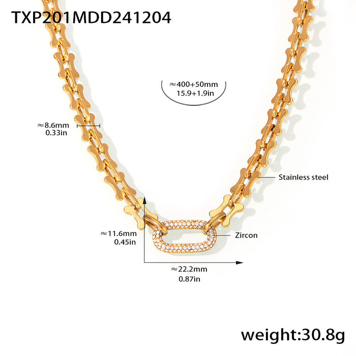 Wholesale Square Sugar Stainless Steel Gold Plated Horseshoe Buckle Zircon Necklace Bracelet Jewelry Set for Female Heavy Industry