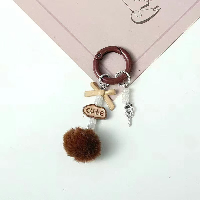 Wholesale Fur Ball Mobile Phone Chain Beaded Cute Hanging Chain Pendant Keychain