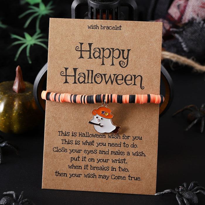 Wholesale  ghost pumpkin skull pendant polymer clay blessing card elastic adjustable bracelet