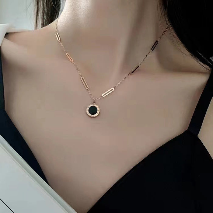 Wholesale Titanium steel necklace pin black and white double-sided design new niche light luxury clavicle chain