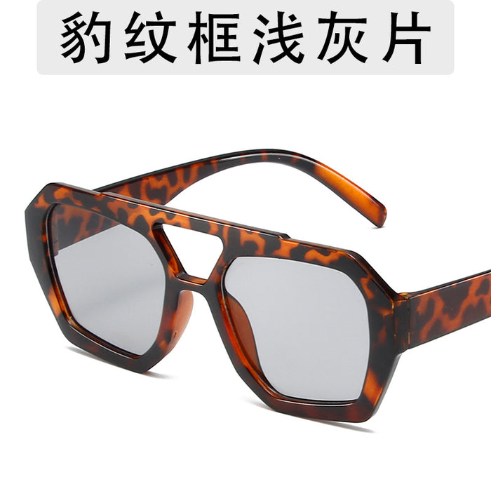 Wholesale Fashion Sunglasses Large Frame Double Beam Sunglasses Leopard Pattern Color Personalized Wearing Glasses