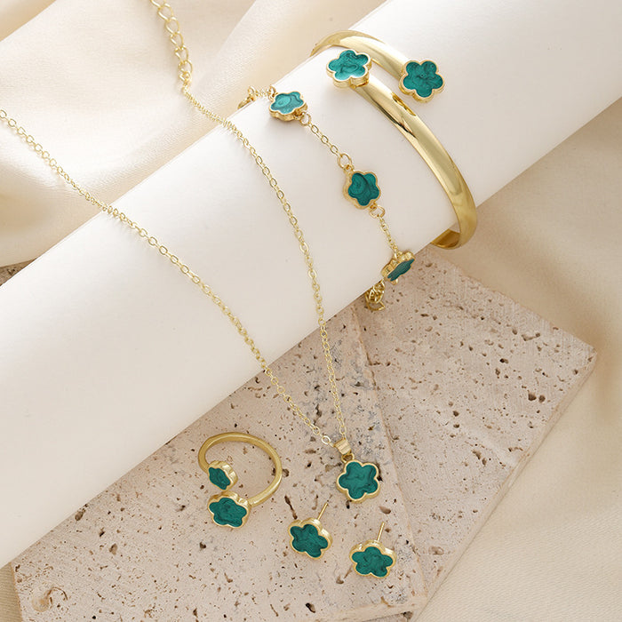Wholesale Alloy Five Leaf Clover Jewelry Set 5 Pieces JDC-BT-ChaoKai001
