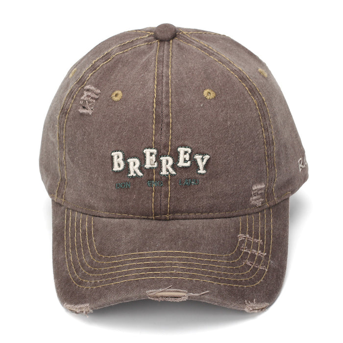 Wholesale Washed Cotton Frayed Edge Baseball Cap with Retro Letter Embroidery for Women Summer Sun Protection