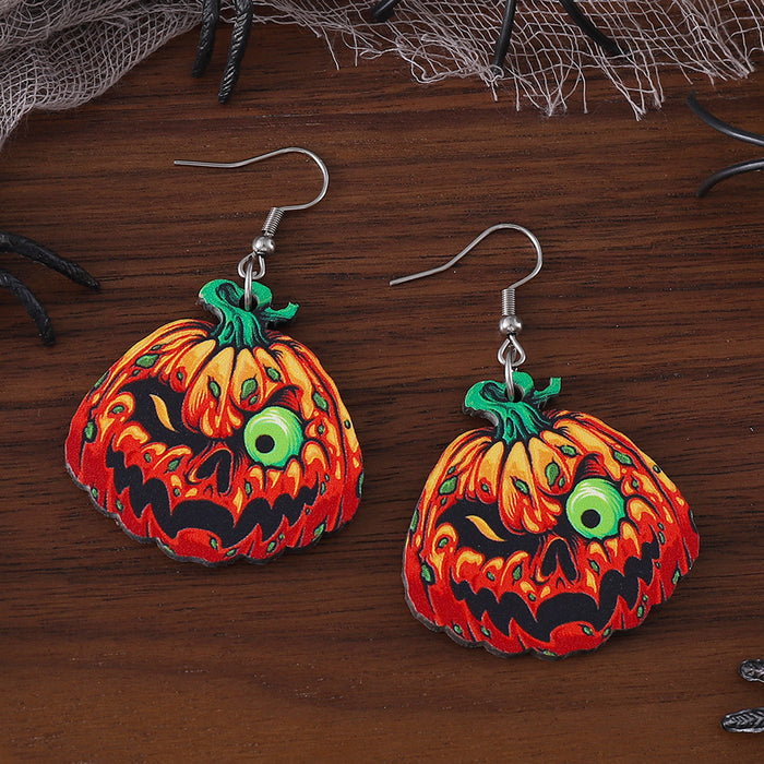 Wholesale  Western-style  Pumpkin Pendant Earrings Wooden Gothic-style Double-sided Earrings