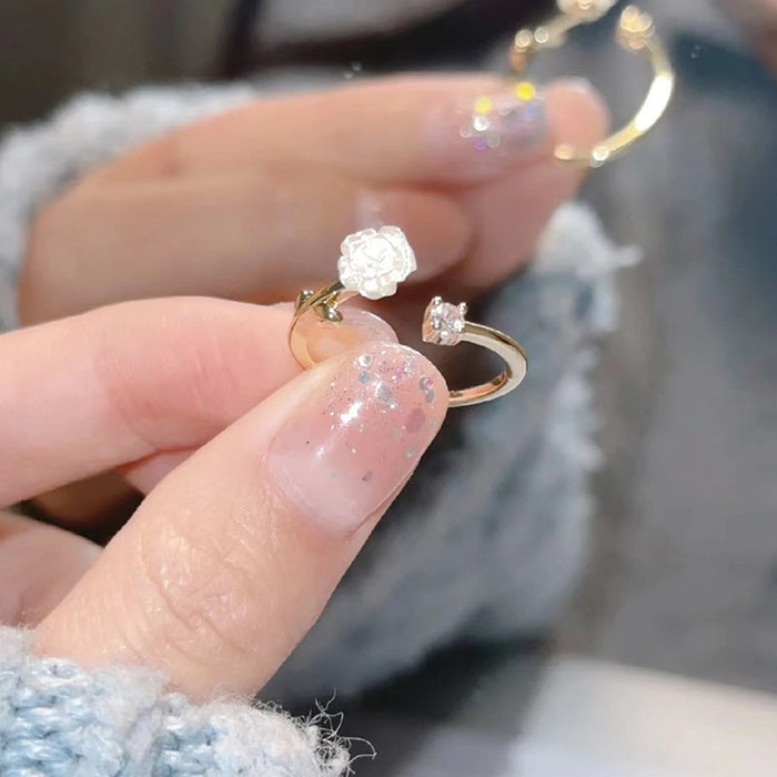 Wholesale Korean Style Camellia Open Ring Women's Adjustable Niche Design Sense Fashionable Personalized Light Luxury Advanced Sense Finger Ring
