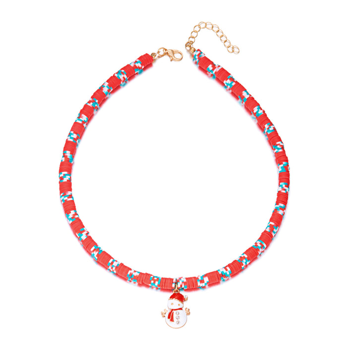 Wholesale Christmas new polymer clay necklace creative colorful Christmas tree snowman wreath gift box pendant necklace for women