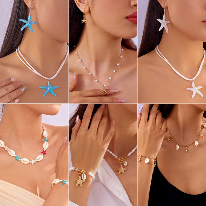 Wholesale Shell Pendant Necklace and Earrings Set Marine Life Design Beach Vacation