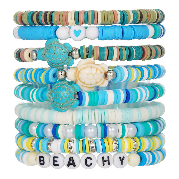 Wholesale Ocean Series Soft Ceramic Stacked Bracelet Set Beach Vacation Style Versatile Turtle Bead Bracelet