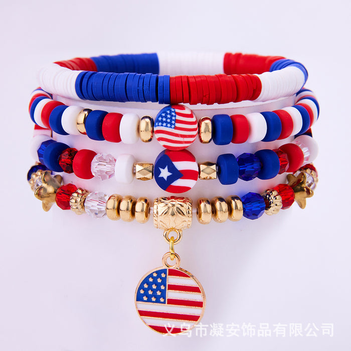 Wholesale Soft ceramic bracelet set, personalized alloy drip oil national flag pendant bracelet