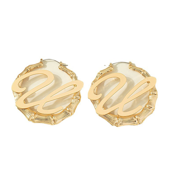 Wholesale Earrings Alloy Bamboo Geometric Letters MOQ≥2 JDC-ES-OuZ004